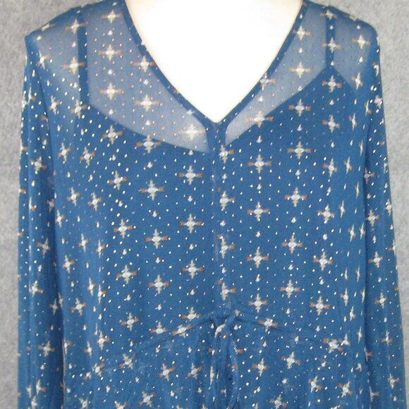 Style & Co Mesh Ruffle Front Top Blouse Blue Medallion Size 2X NWT - Picture 2 of 6
